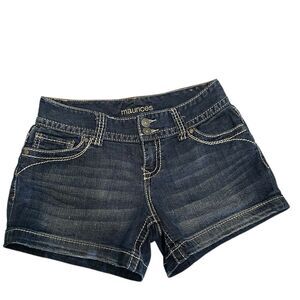 Women’s‎ big chunky white stitch Maurices Dark Indigo Jean Shorts Sz 1/2